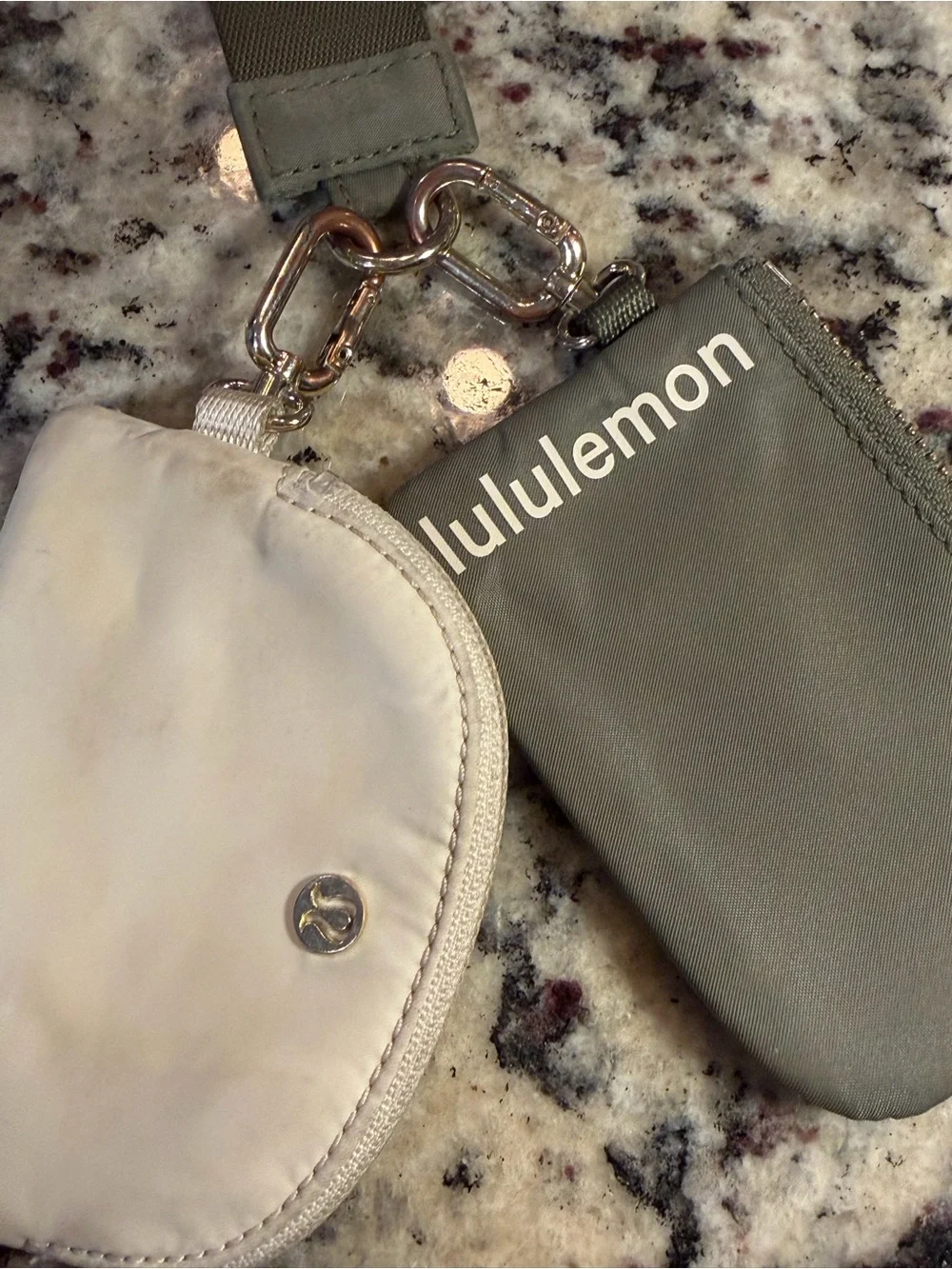lululemon olive green and cream keycard wristlet set
